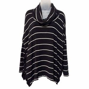 Lou and Grey Soft Sweater Black White Striped Cowl Neck Side Slit Long Sleeve M